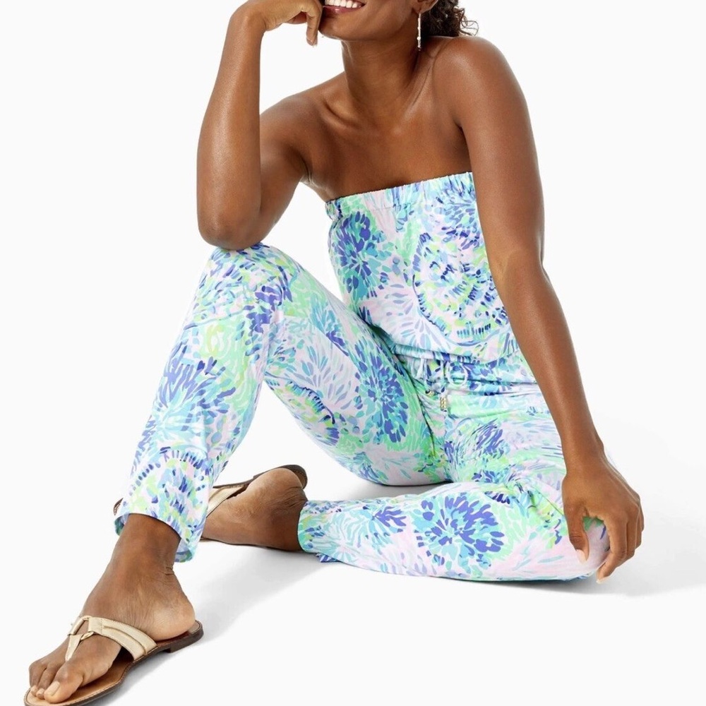 Lilly Pulitzer Keely Tropical Print Jumpsuit XL EUC